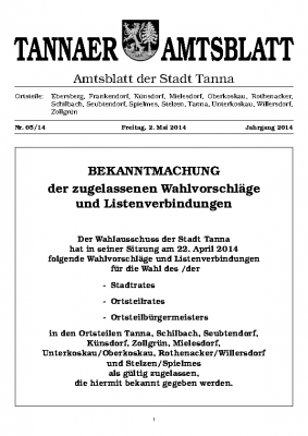 Bekanntmachtung Wahl Mai 2014